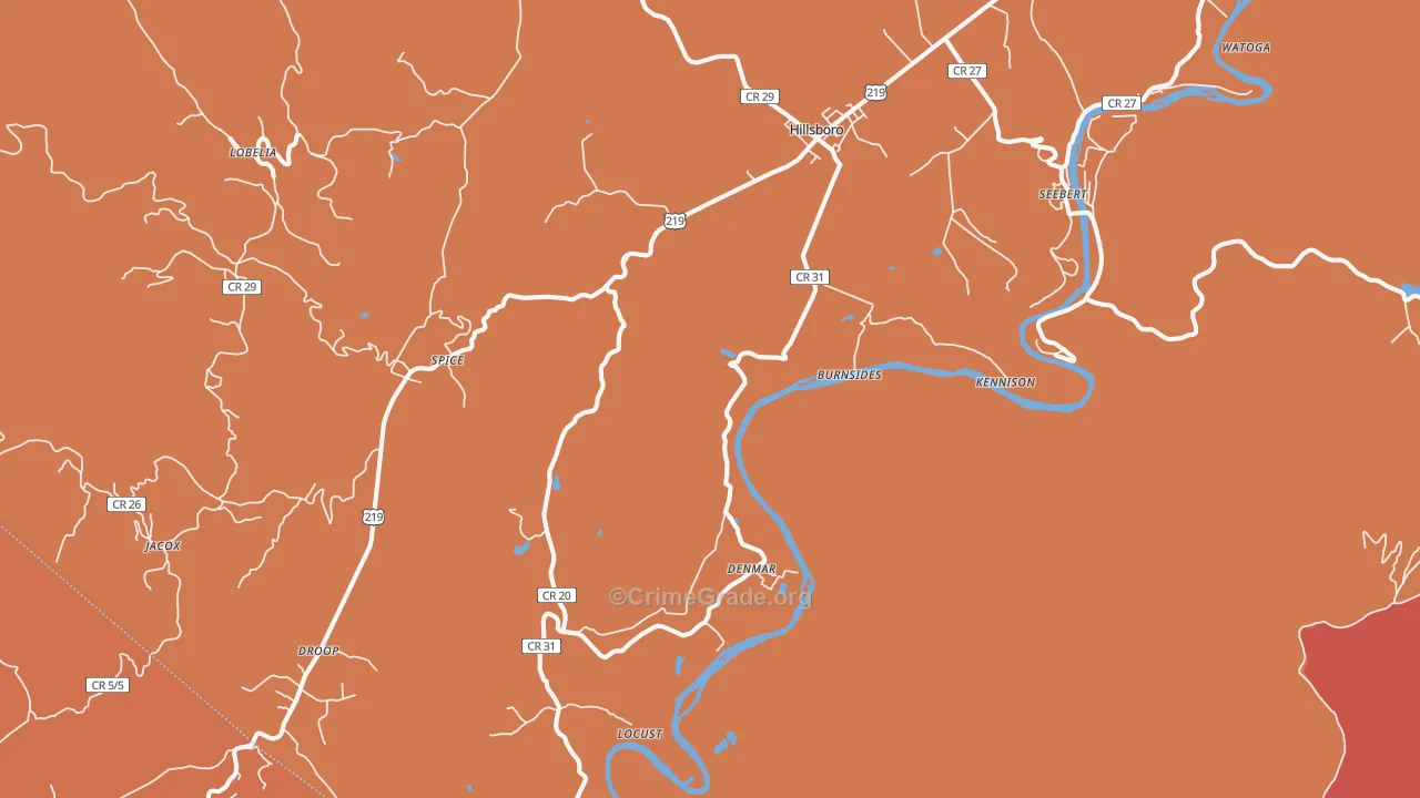 Hillsboro, WV Map of Arson Rates