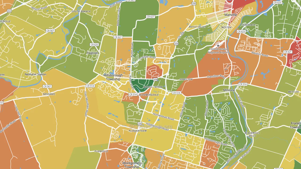 Hillsborough, NJ Map of Arson Rates