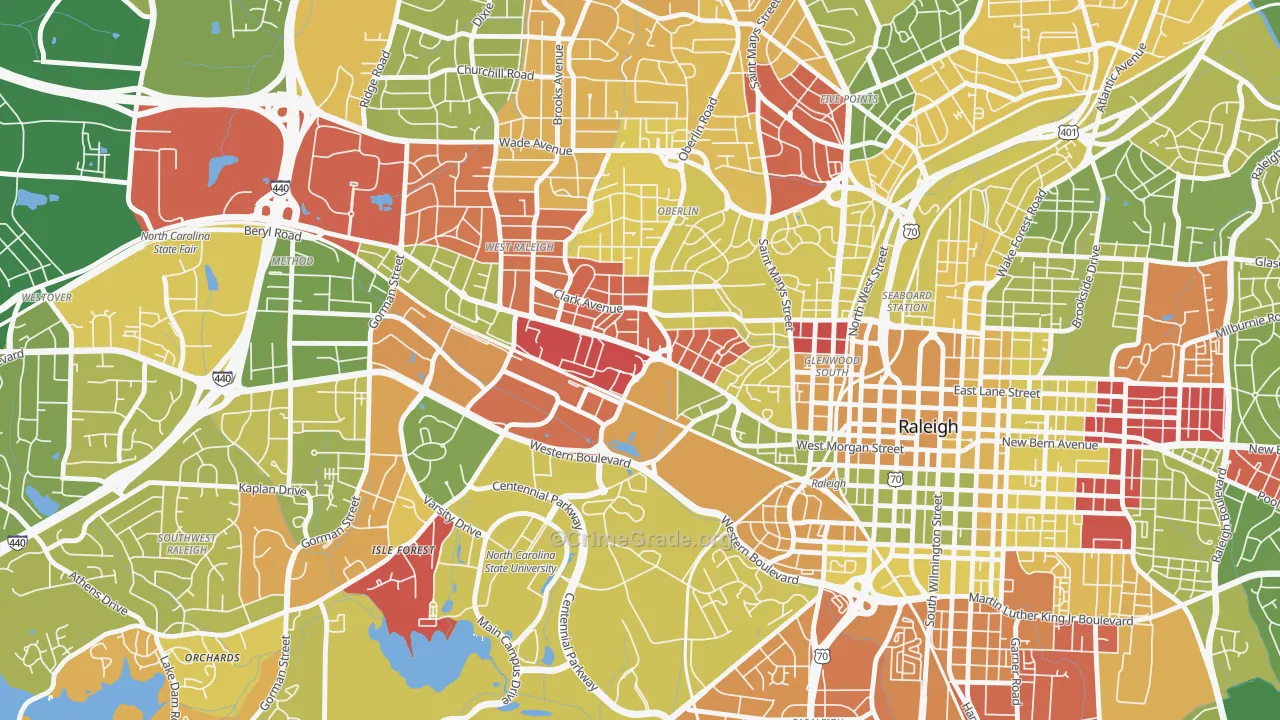 Hillsborough, Raleigh, NC Map of Arson Rates