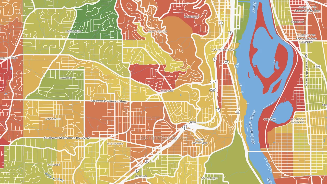 Hillsdale, Portland, OR Map of Arson Rates