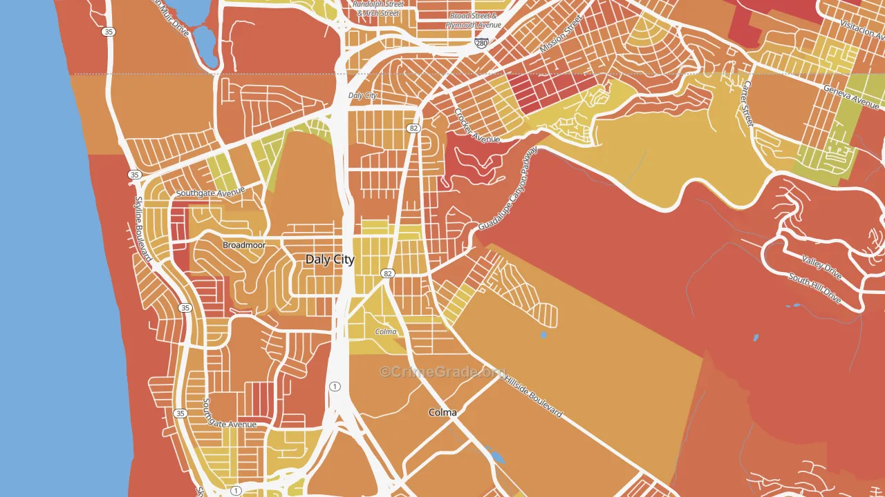 Hillside, Daly City, CA Map of Arson Rates