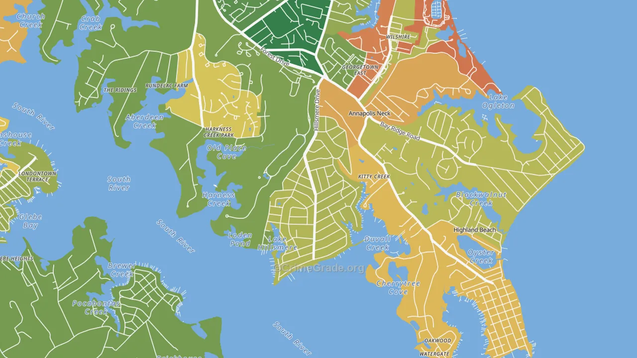 Hillsmere Shores, Annapolis Neck, MD Map of Arson Rates