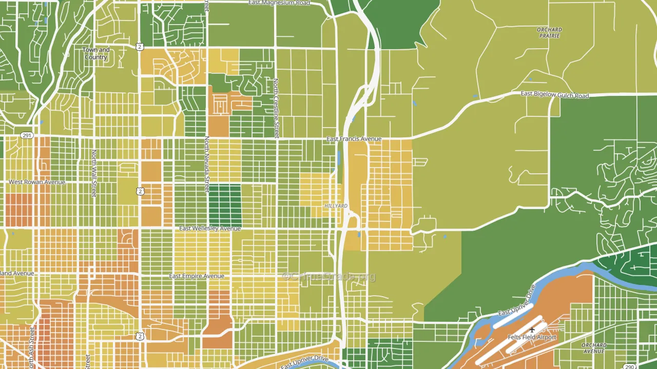 Hillyard, Spokane, WA Map of Arson Rates