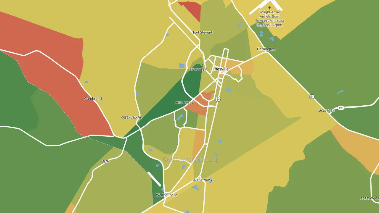 Hinesville, GA Map of Arson Rates