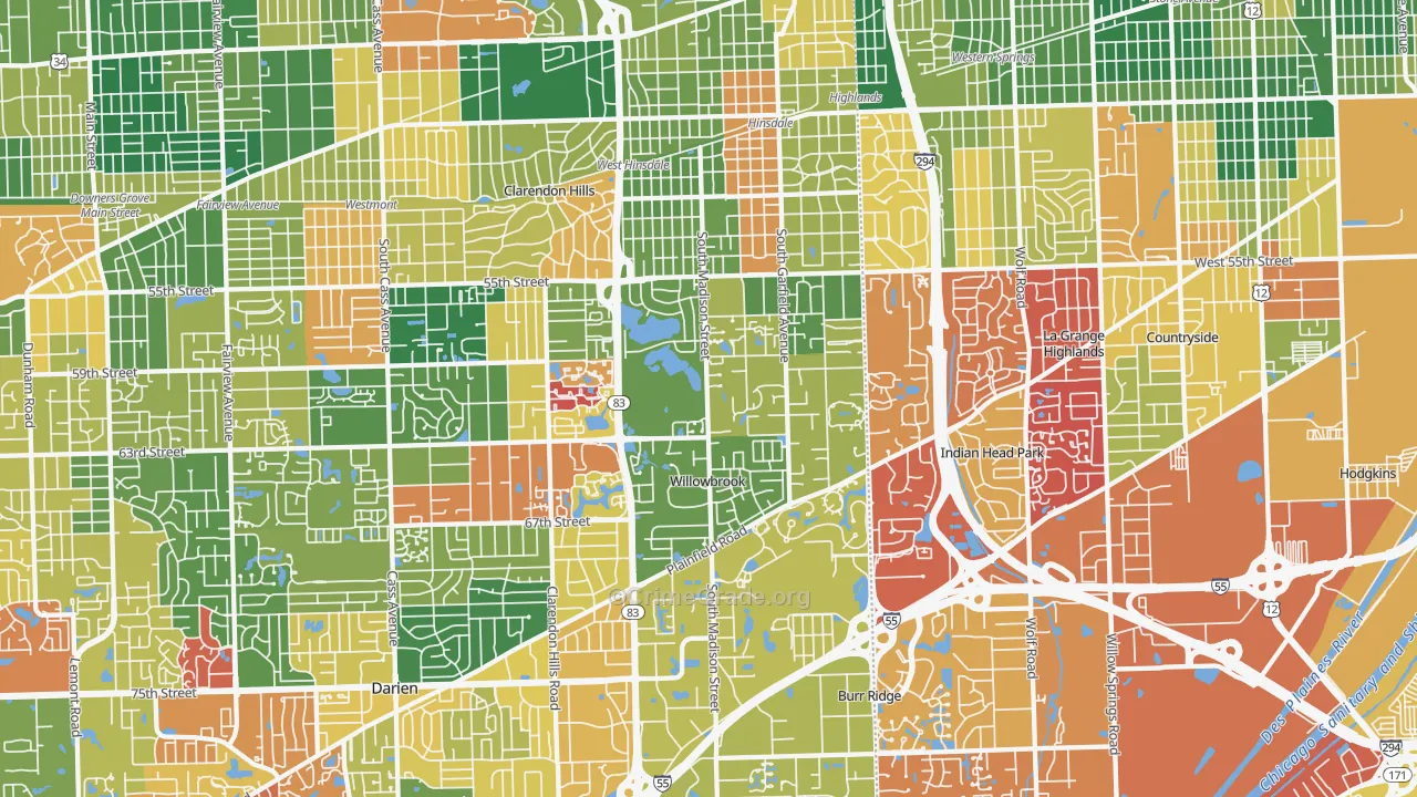 Hinsdale, IL Map of Arson Rates