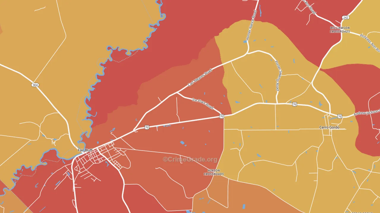 Hinson Crossroads, NC Map of Arson Rates