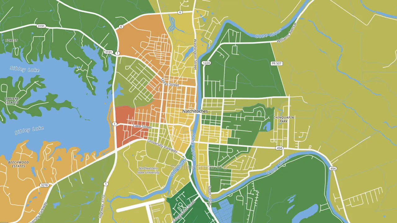 Historic District, Natchitoches, LA Map of Arson Rates