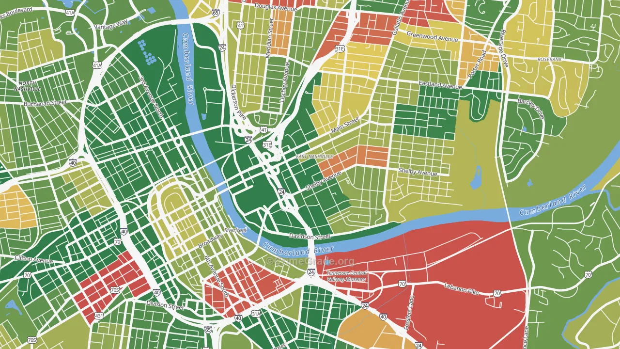 Historic Edgefield, Nashville, TN Map of Arson Rates