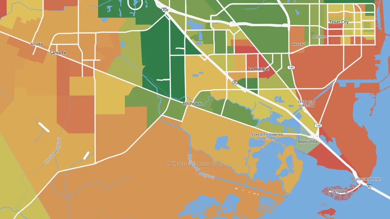 Hitchcock, TX Map of Arson Rates