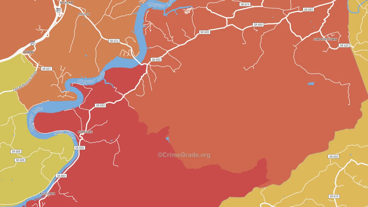 Hiwassee, VA Map of Arson Rates