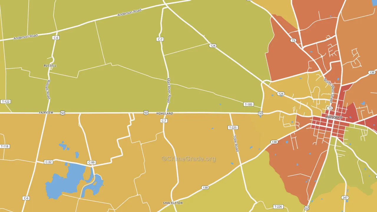 Hoagland, OH Map of Arson Rates