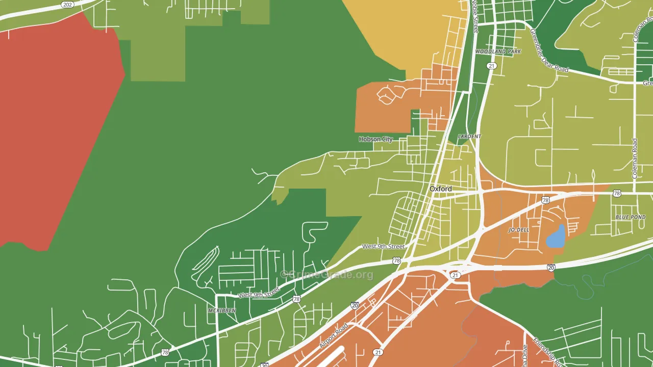 Hobson City, AL Map of Arson Rates