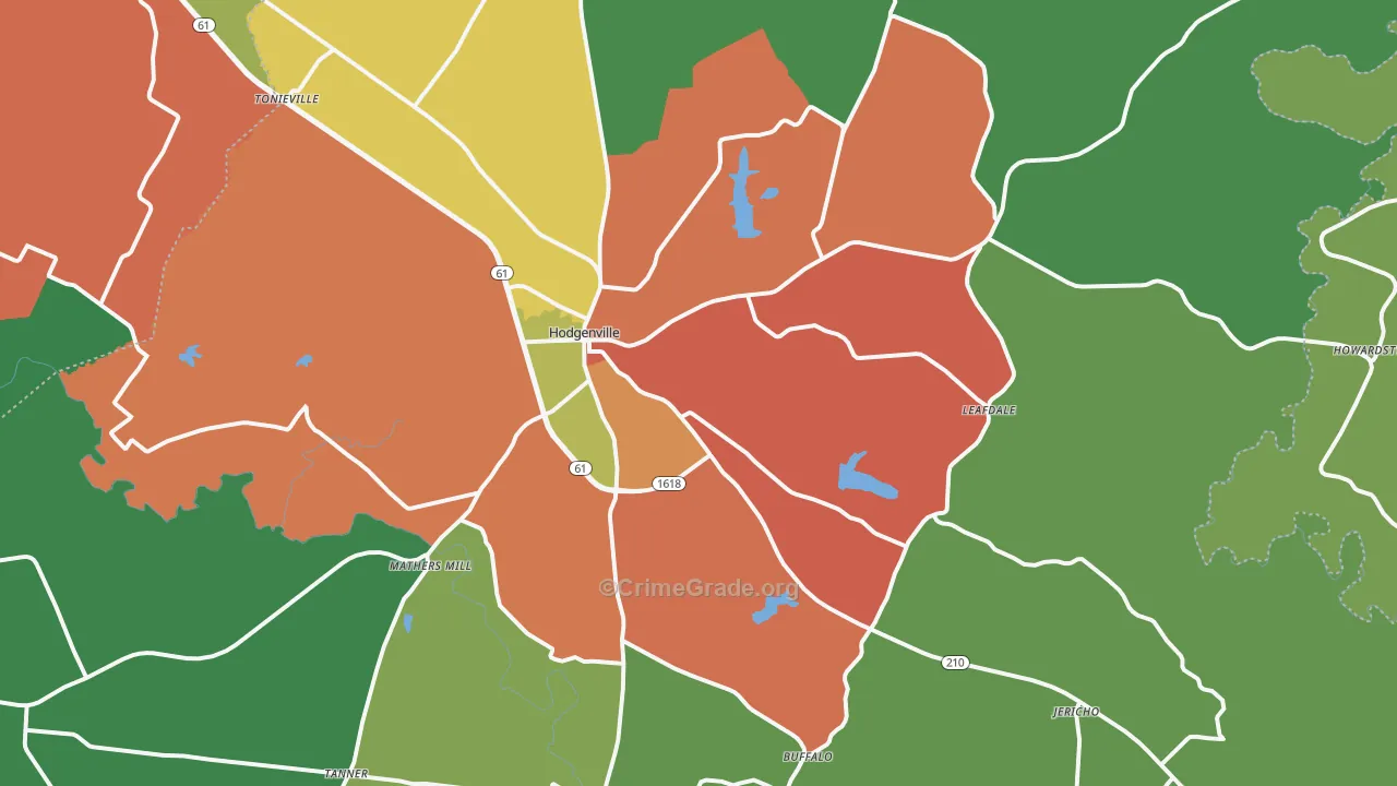 Hodgenville, KY Map of Arson Rates