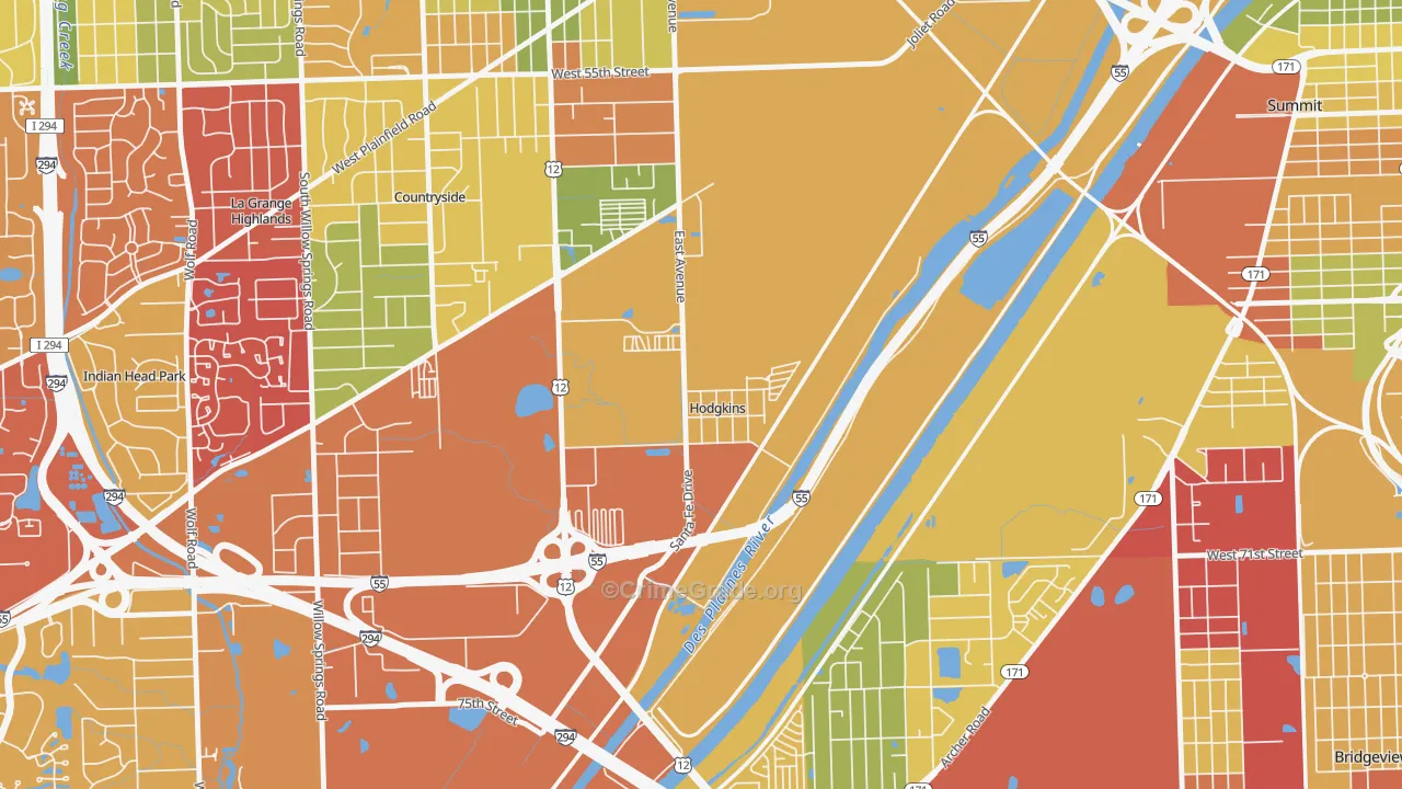 Hodgkins, IL Map of Arson Rates