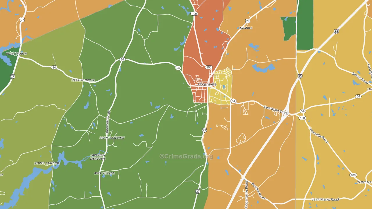 Hogansville, GA Map of Arson Rates