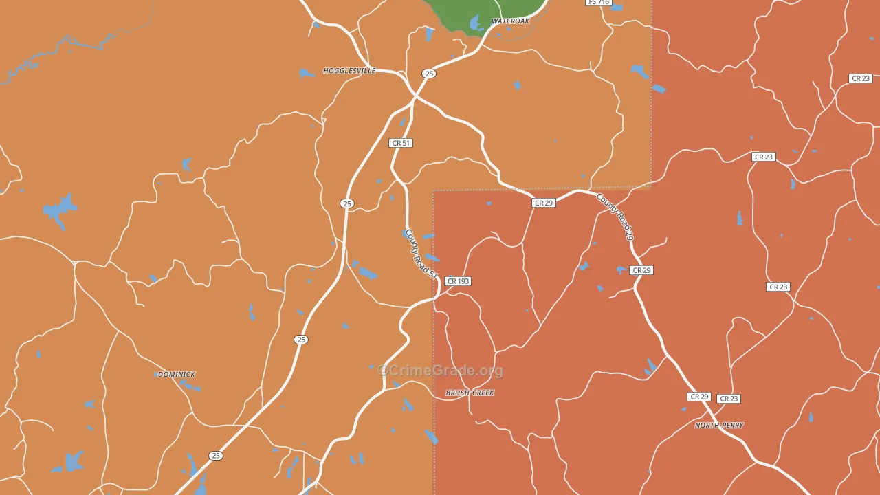 Hogglesville, AL Map of Arson Rates