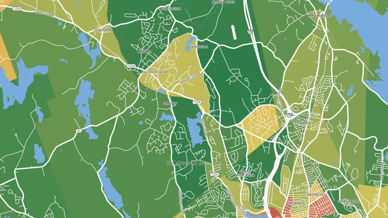 Holden, MA Map of Arson Rates