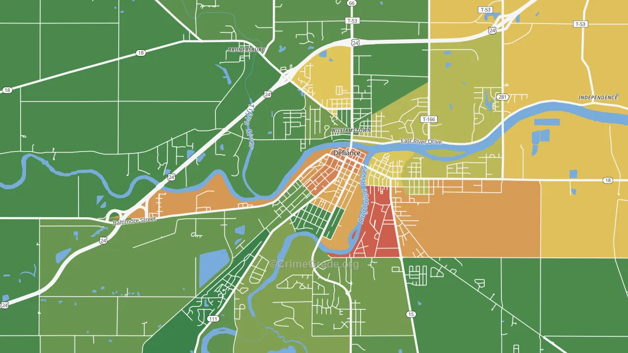 Holgate Avenue Historic District, Defiance, OH Map of Arson Rates