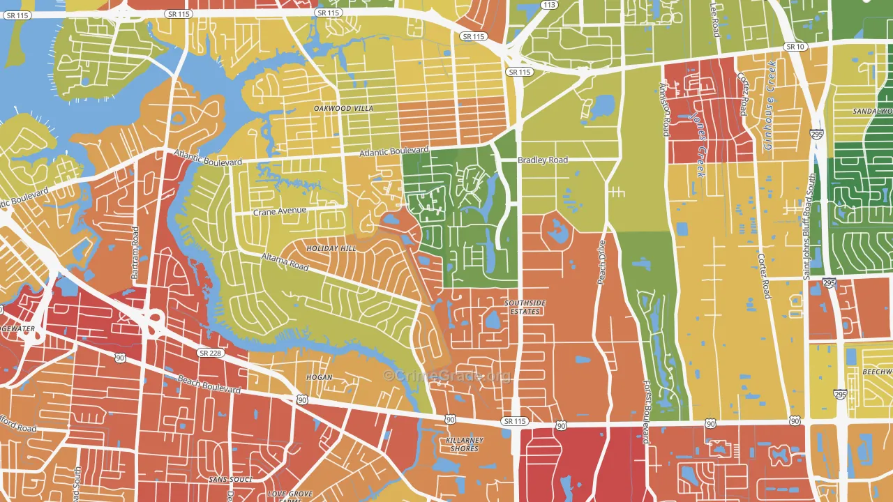 Holiday Hill, Jacksonville, FL Map of Arson Rates