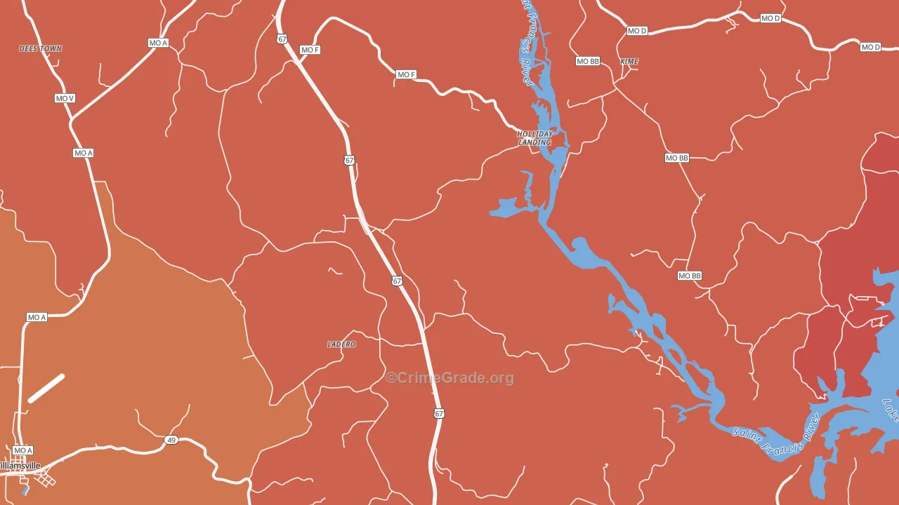 Holliday Landing, MO Map of Arson Rates
