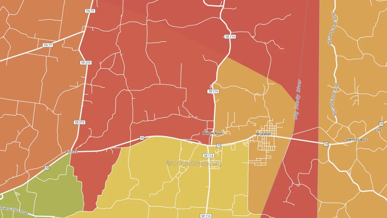 Hollow Rock, TN Map of Arson Rates