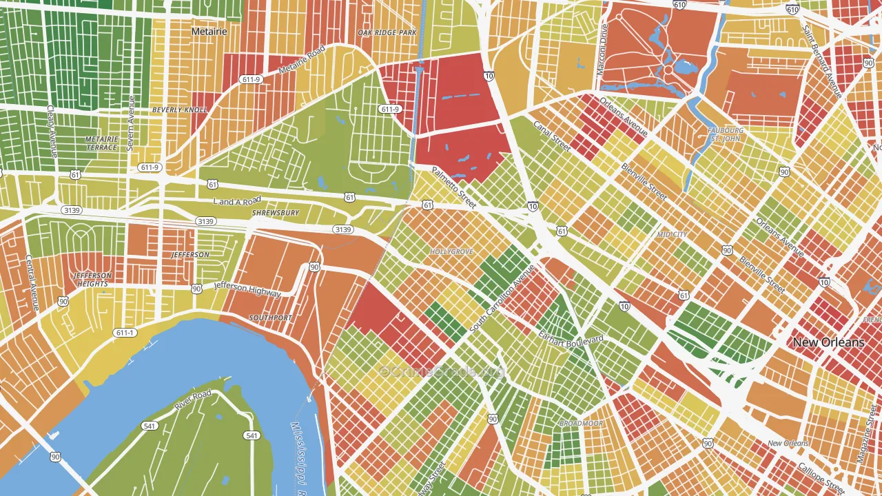 Holly Grove, New Orleans, LA Map of Arson Rates