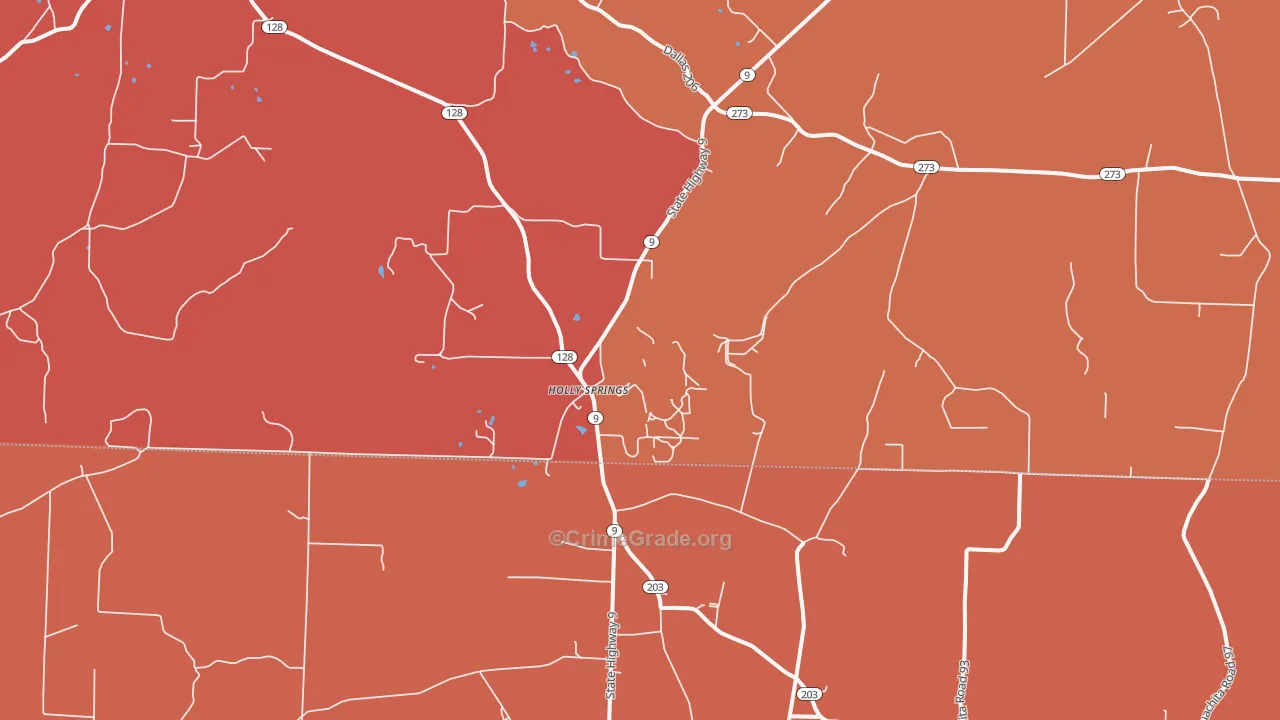 Holly Springs, AR Map of Arson Rates