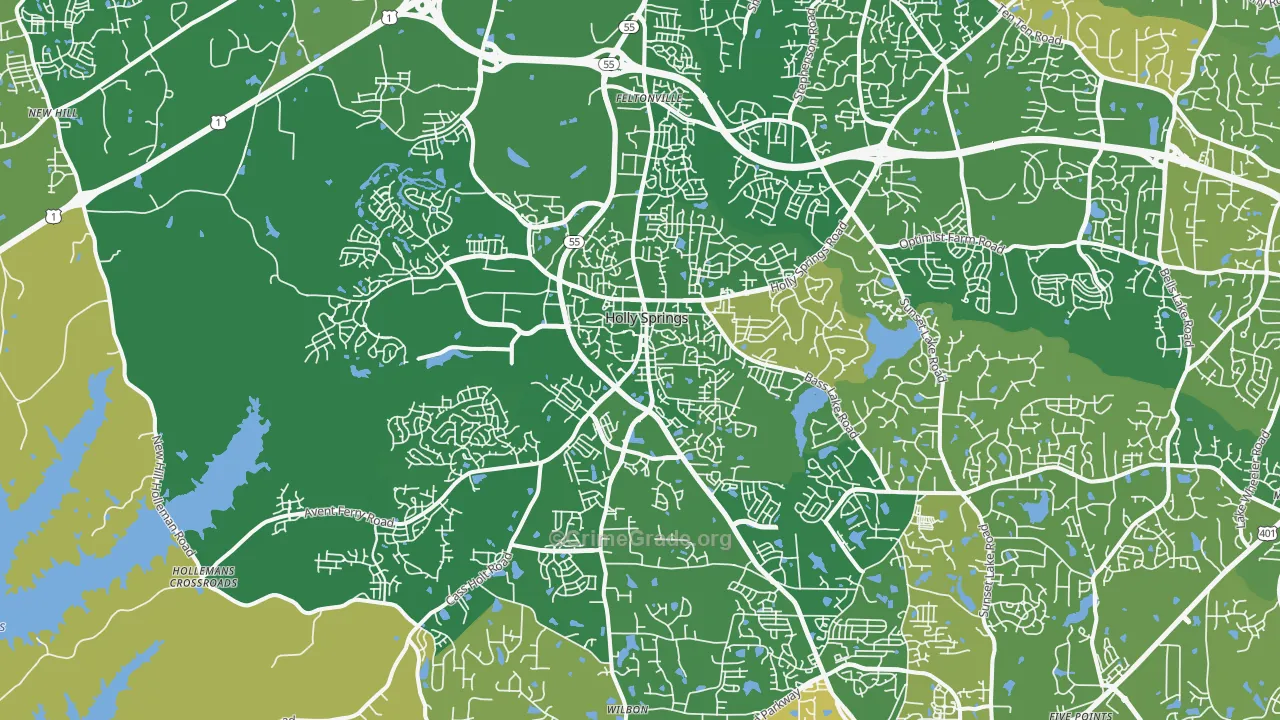 Holly Springs, NC Map of Arson Rates