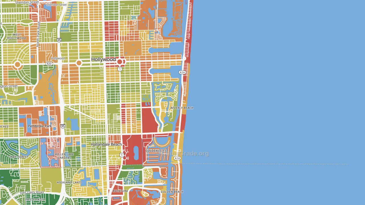 Hollywood Beach-Quadoman, Hollywood, FL Map of Arson Rates