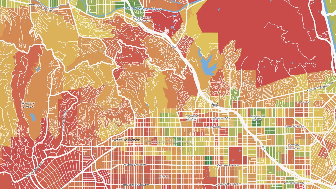 Hollywood Hills, Los Angeles, CA Map of Arson Rates