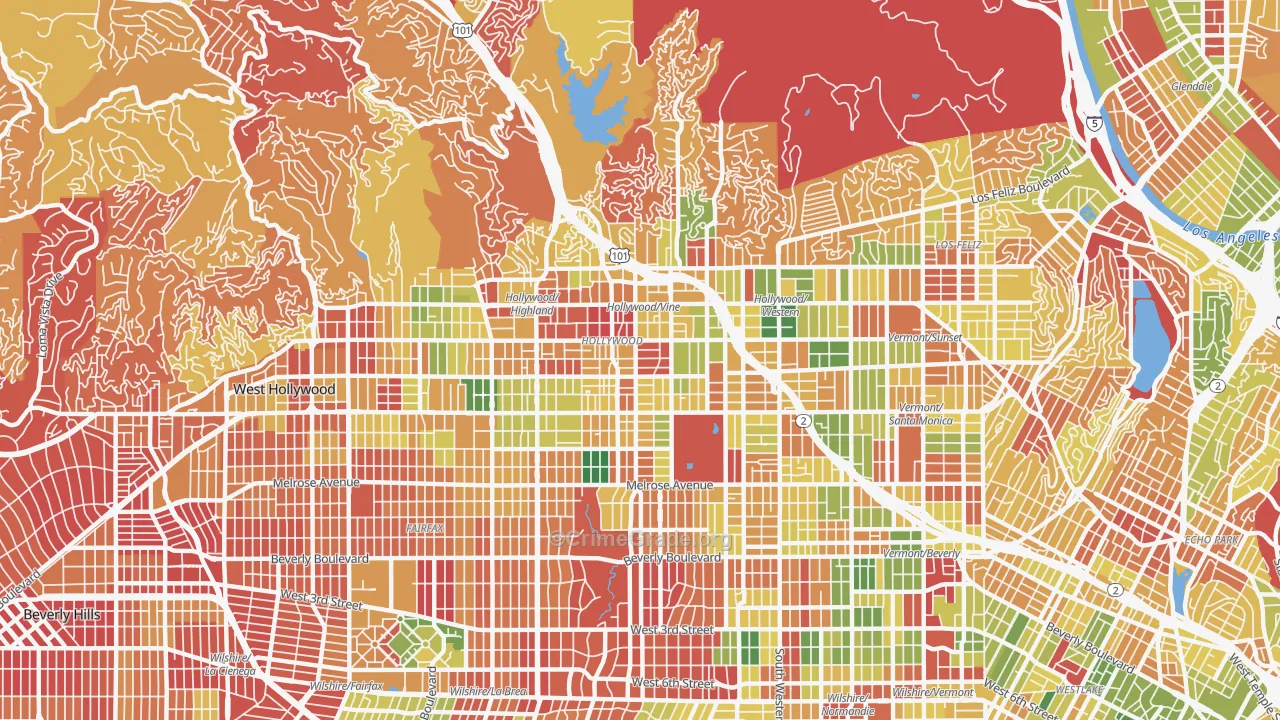 Hollywood, Los Angeles, CA Map of Arson Rates