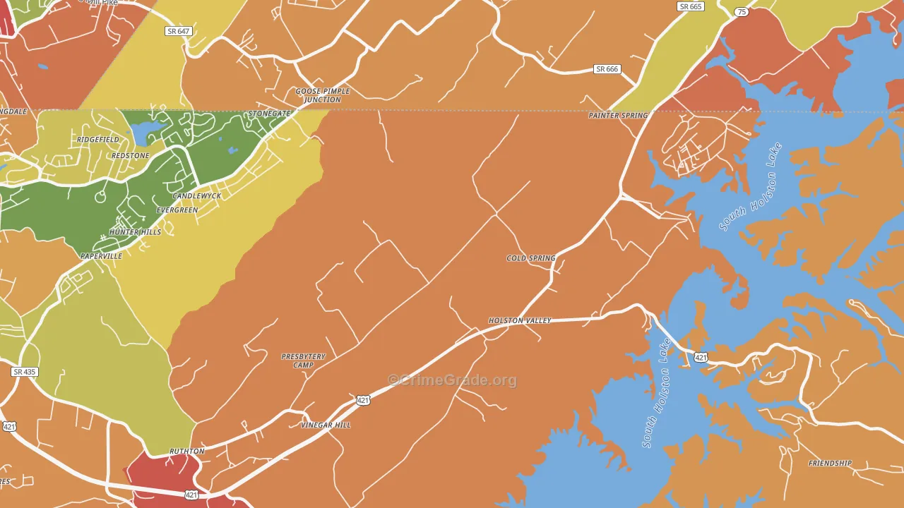 Holston Valley, TN Map of Arson Rates