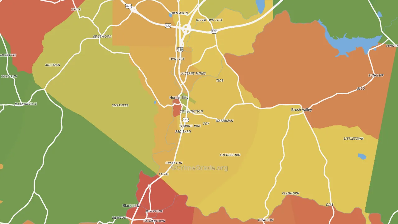 Homer City, PA Map of Arson Rates