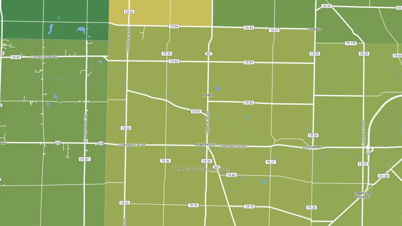Homerville, OH Map of Arson Rates