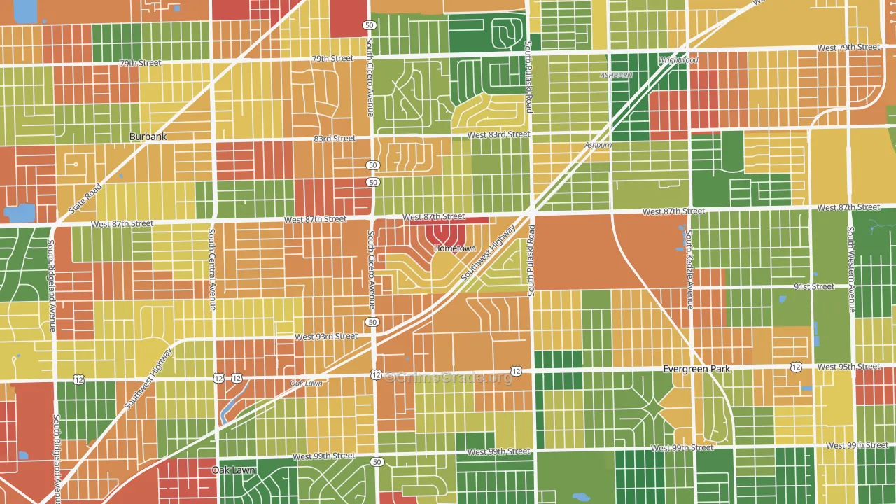 Hometown, IL Map of Arson Rates