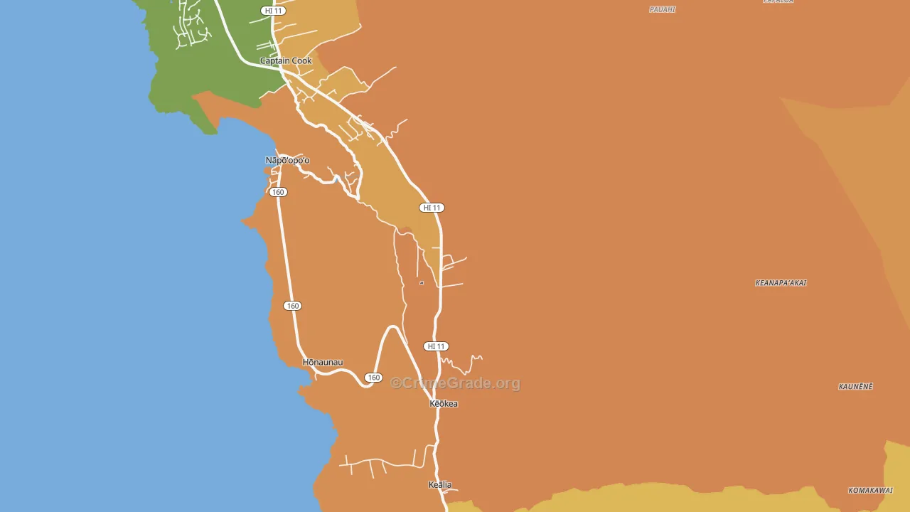 Honaunau-Napoopoo, HI Map of Arson Rates