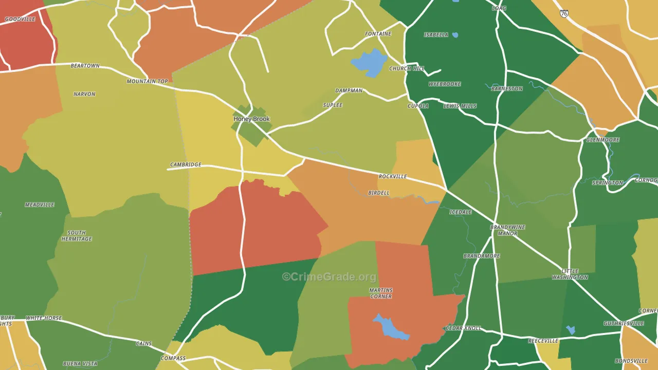 Honey Brook, PA Map of Arson Rates