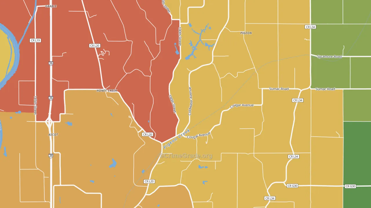 Honey Creek, IA Map of Arson Rates