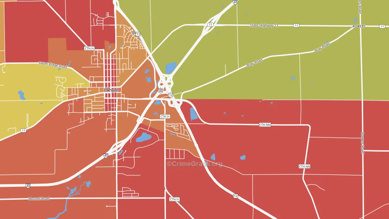 Honey Creek, WI Map of Arson Rates