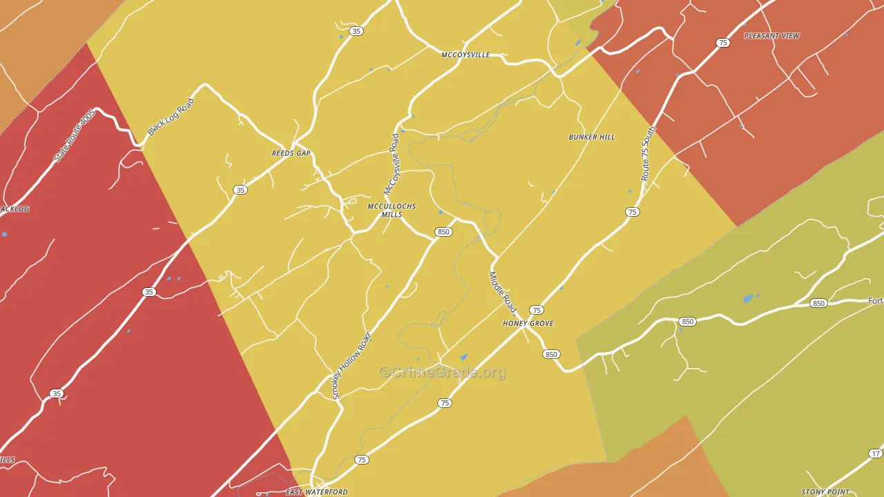 Honey Grove, PA Map of Arson Rates