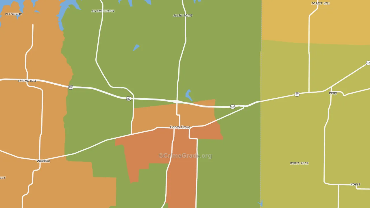 Honey Grove, TX Map of Arson Rates