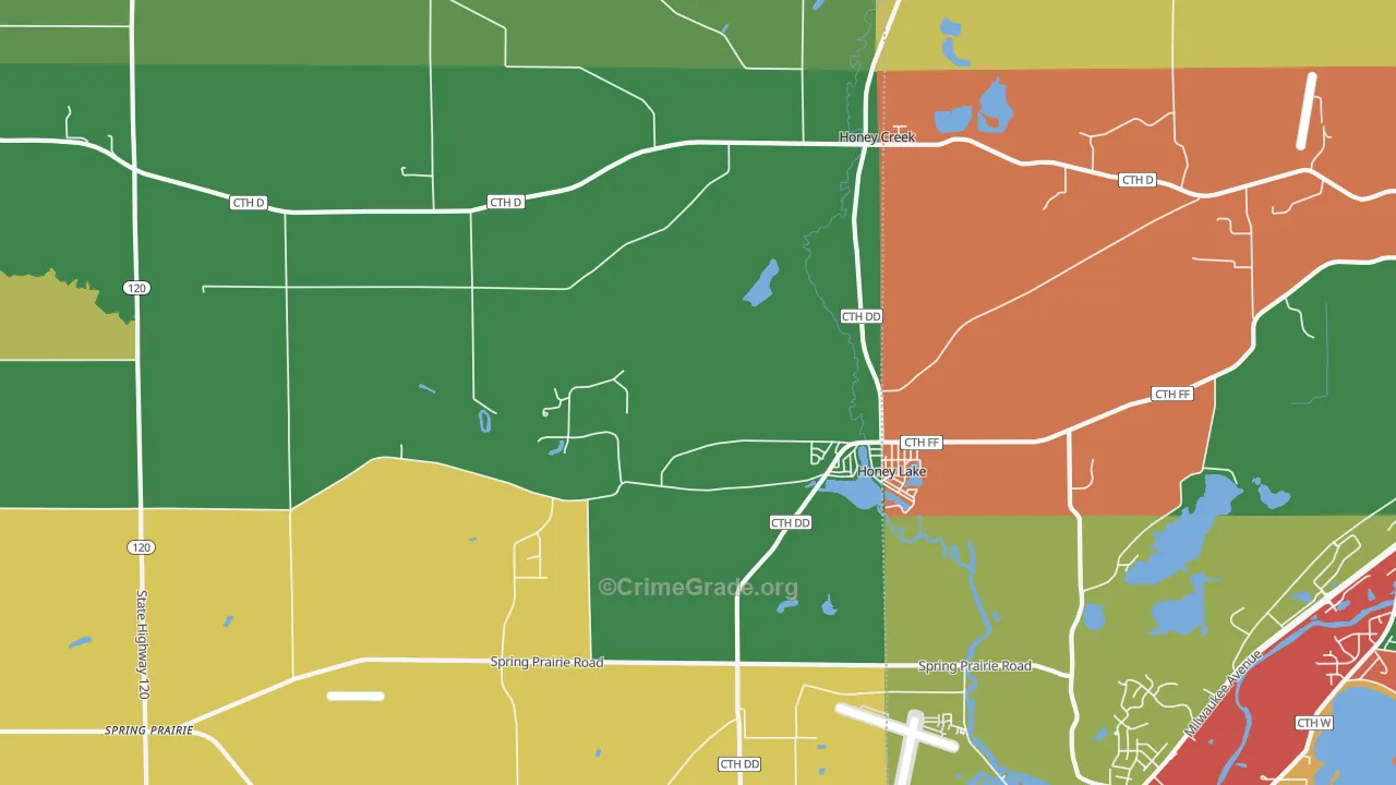 Honey Lake, WI Map of Arson Rates