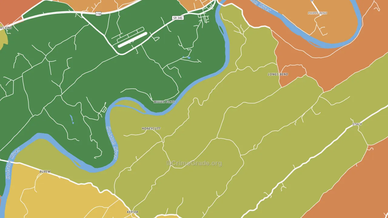 Honeycutt, TN Map of Arson Rates