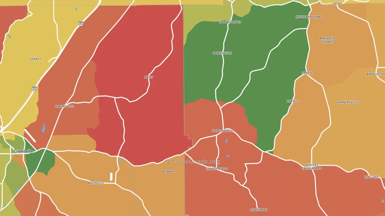 Honoraville, AL Map of Arson Rates