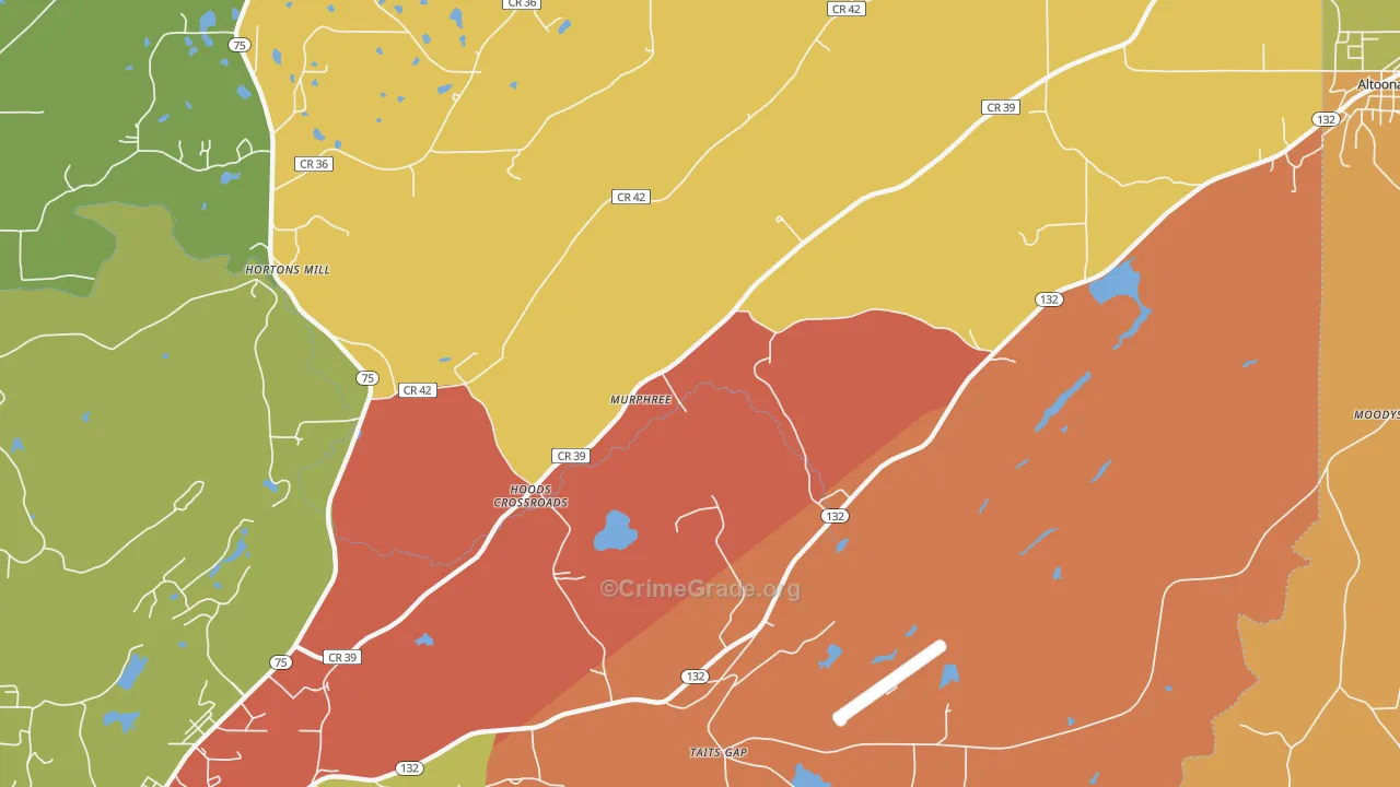 Hoods Crossroads, AL Map of Arson Rates