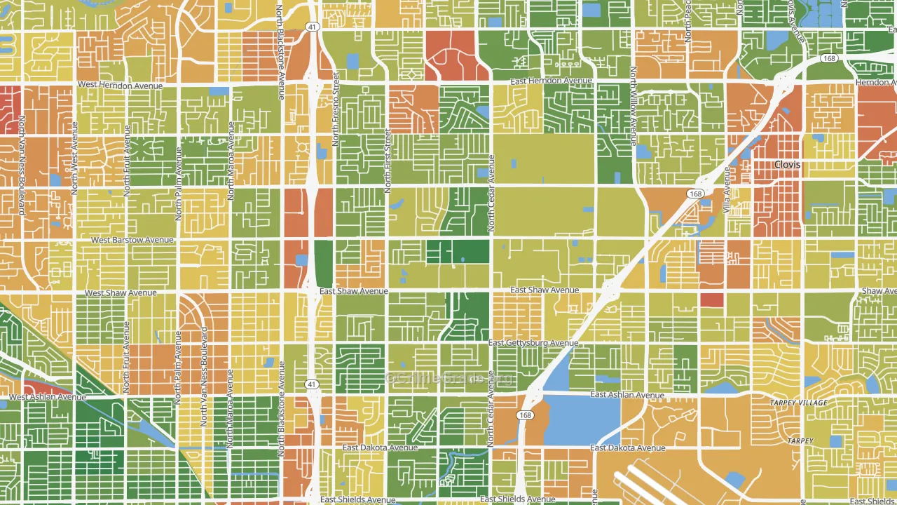 Hoover, Fresno, CA Map of Arson Rates
