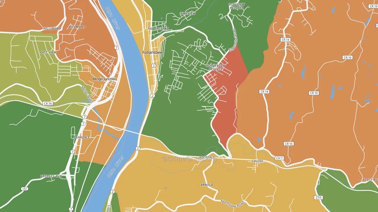 Hooverson Heights, WV Map of Arson Rates