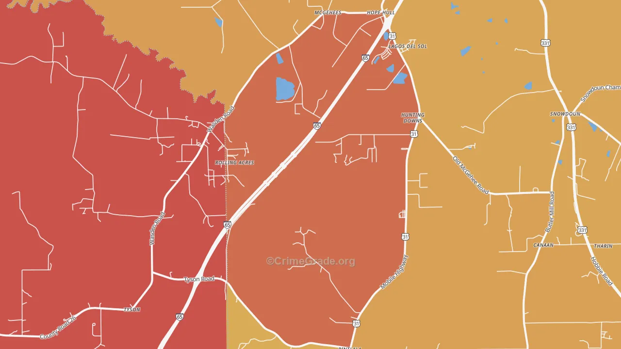 Hope Hull, AL Map of Arson Rates