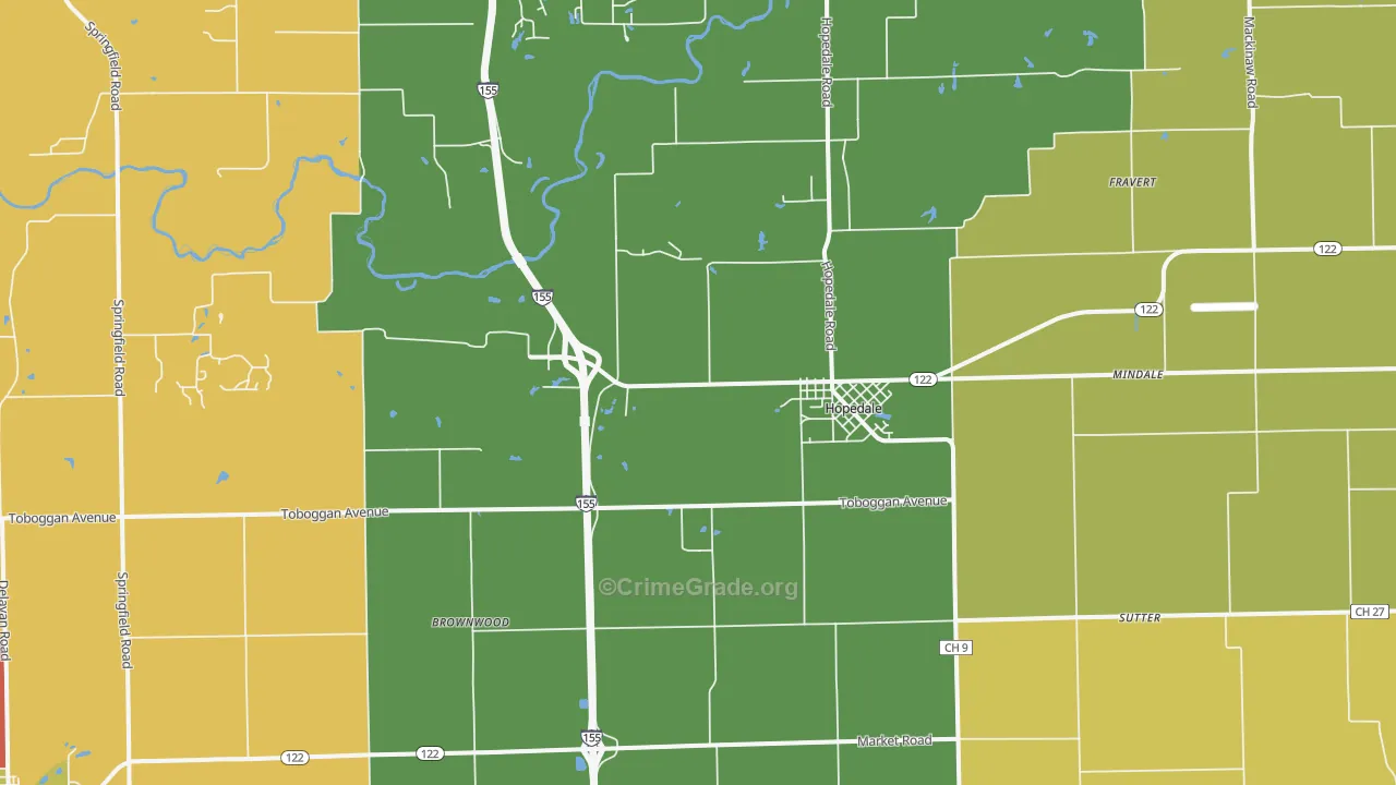Hopedale, IL Map of Arson Rates