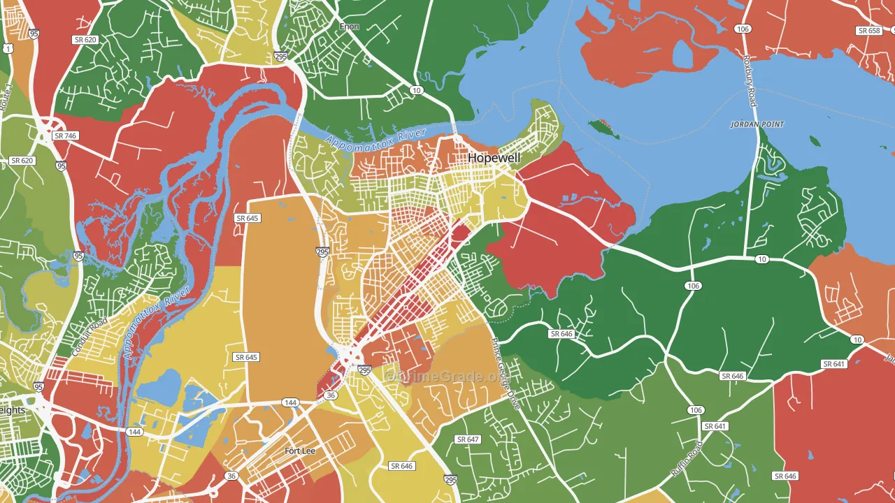 Hopewell, VA Map of Arson Rates